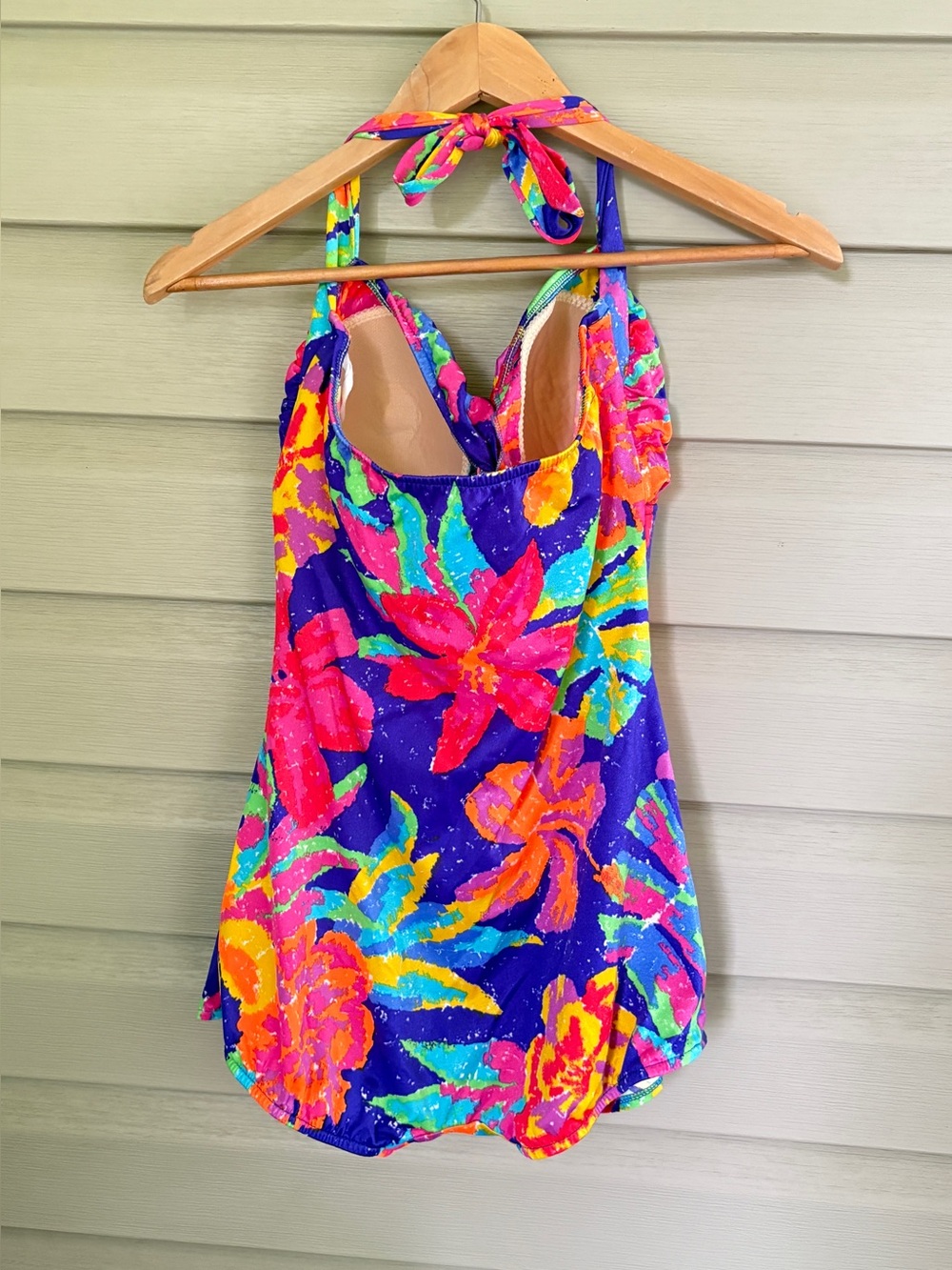 Vintage 90s E-Stewart neon tropical one piece swimsuit halter swimsuit sz 16 EUC - Picture 12 of 12